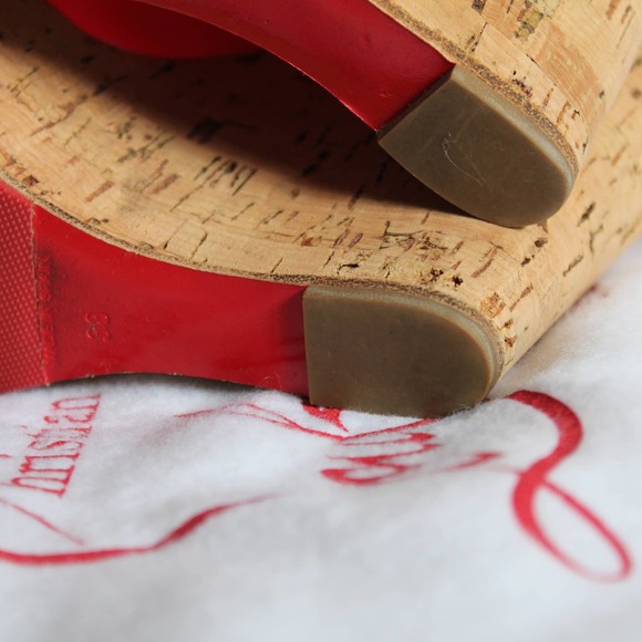 Christian Louboutin Une Plume Hot Pink Neon Patent Leather Cork Sandal Wedges - Picture 14 of 14